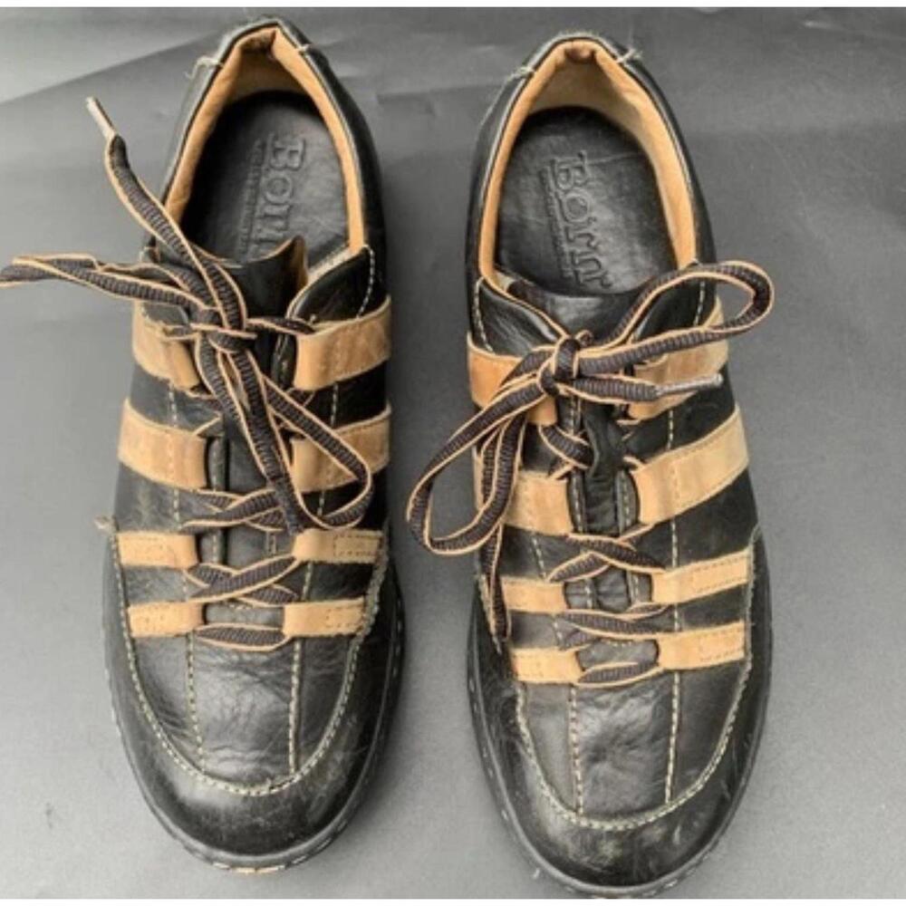 Born Men’s Sneakers Ashram Shoes Sz 8 Or 41 Genuine Leather Black Vintage Retro - Picture 3 of 11
